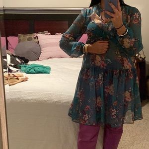 Anthropologie "Maeve" green floral dress